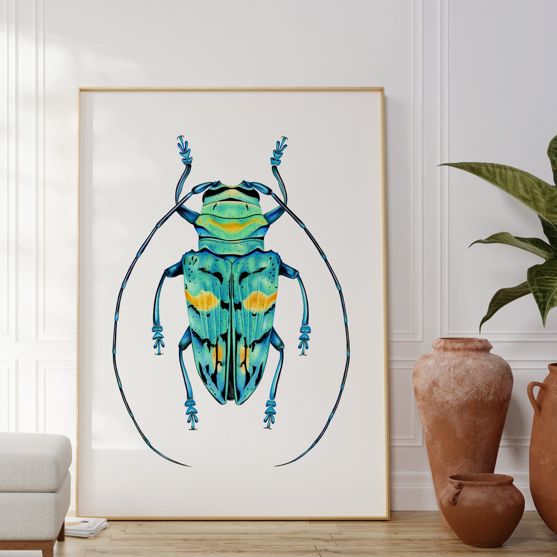 blue cerambycidae art print