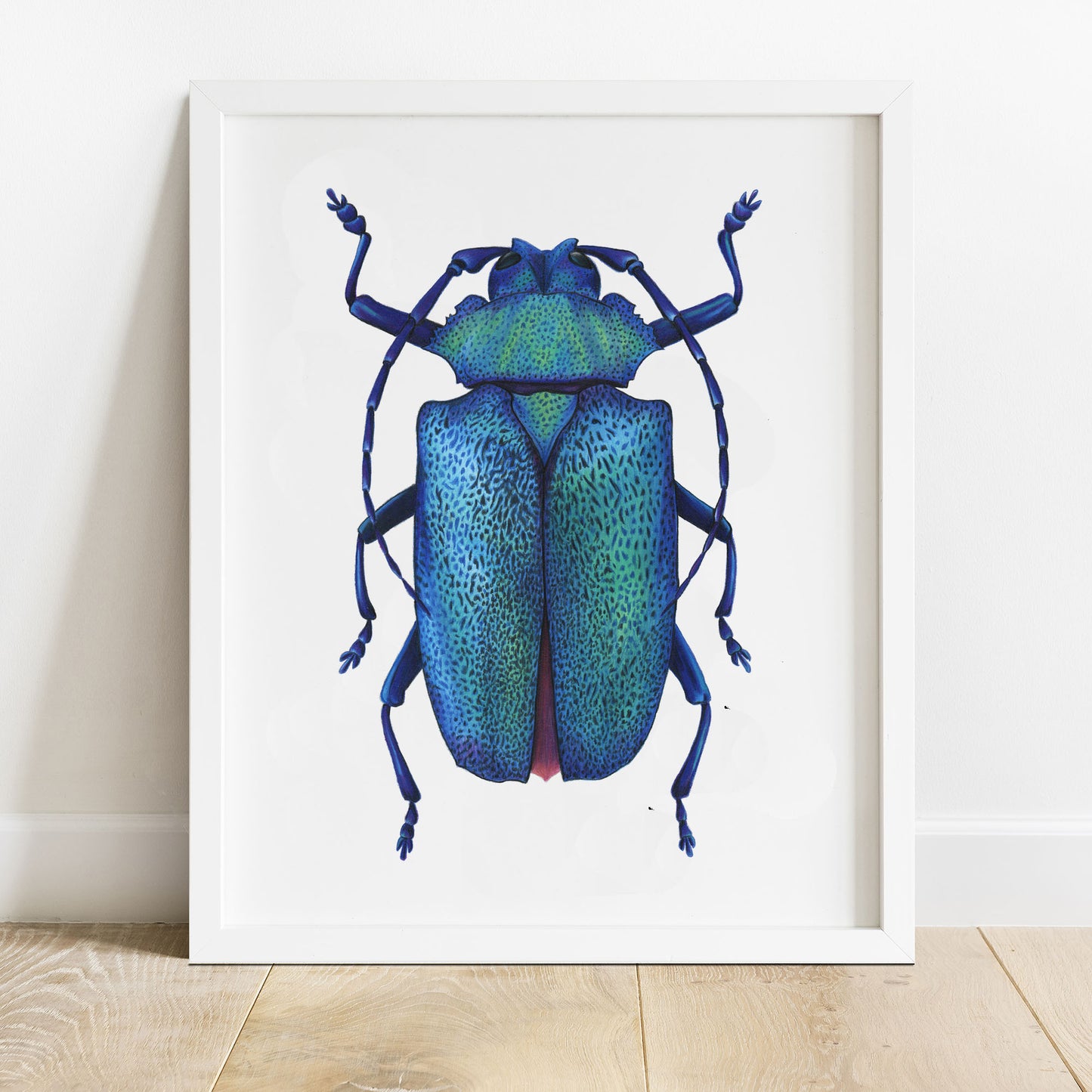 blue longhorn beetle art print