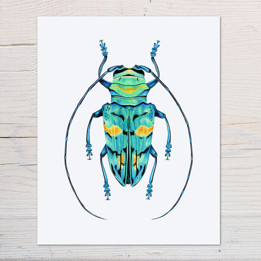 blue longhorn beetle print