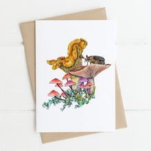 Load image into Gallery viewer, Greeting card blank inside printed with mushroom design by Rachel Diaz-Bastin Art, California native animal
